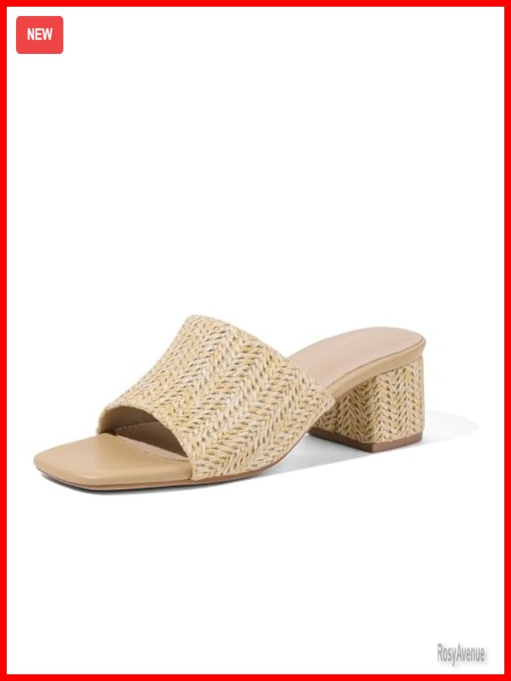 Raffia Heeled Sandals Women's Chunky Block Heel Mules Summer Slide